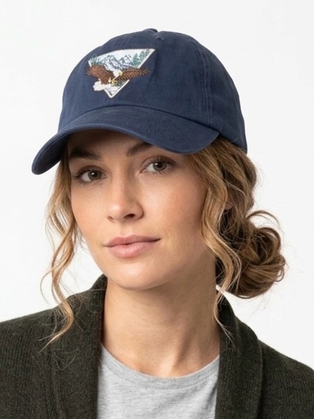 TenTree Eagle Embroidered Tencell Navy Baseball Cap Hat